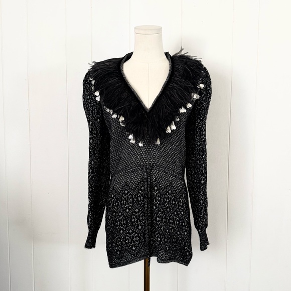 Vintage Valentino 1980s I.Magnin V-Neck Ostrich Feather Sweater Size Medium - Picture 1 of 10